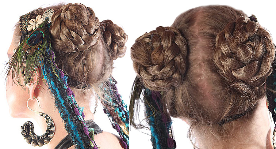 tribal style hair buns made of hair extensions