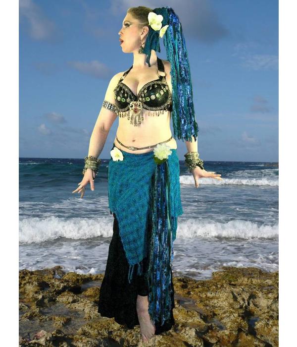 Blue Mermaid (peacock) belly dance yarn fall