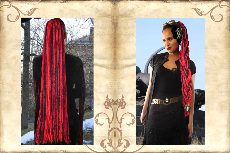 Gothic Witch Dreadlocks in extra lang - offen und als geflochtener Zopf