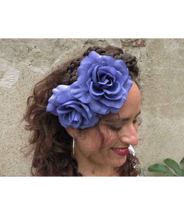 Blue Rose Hair Flower 2 x