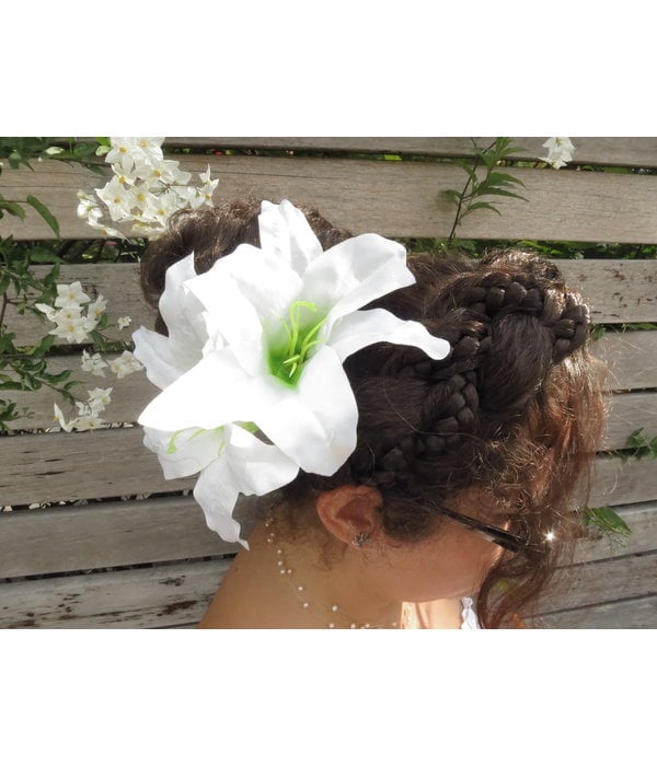 White Aloha Lily Hair Flower 2 x
