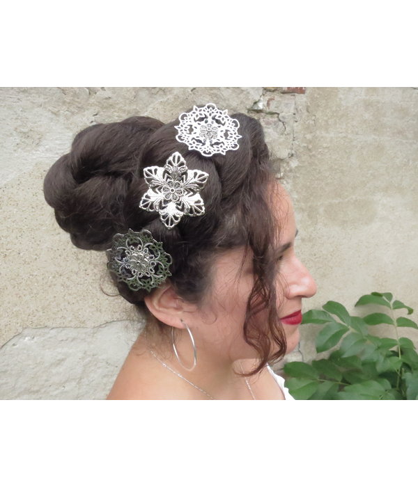 Filigree Silver Hair Flowers, 1-6 pcs