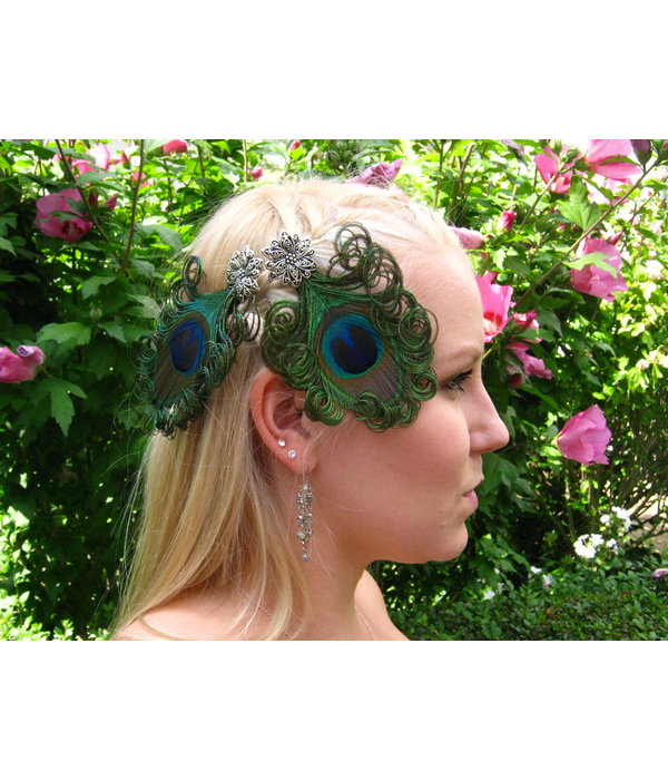 Peacock Hair Jewelry Silver Flower