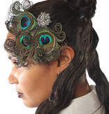 Peacock Feather Headpiece - silver flower