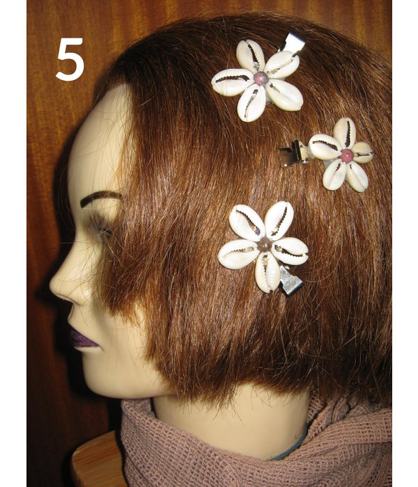 Cowry Hair Flowers, semiprecious stone beads