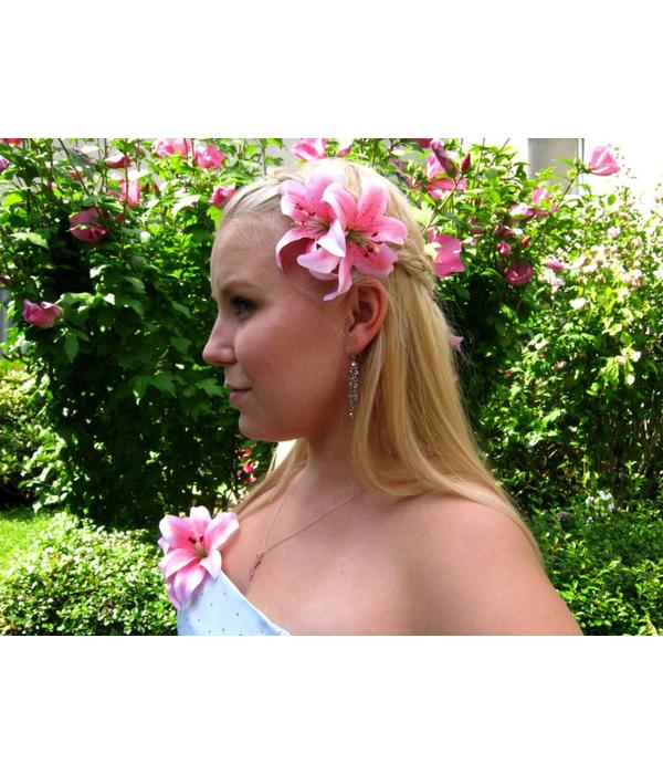 Pink Double Lily Hair Flower 2 x