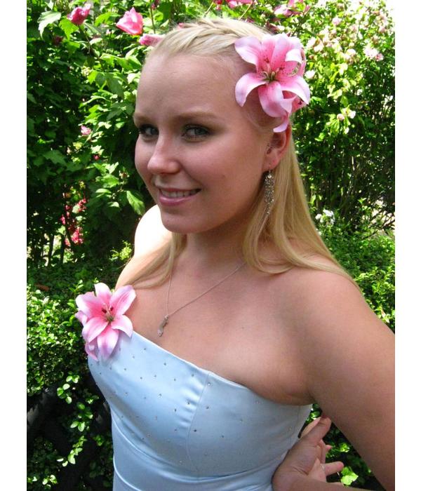 Pink Double Lily Hair Flower 2 x