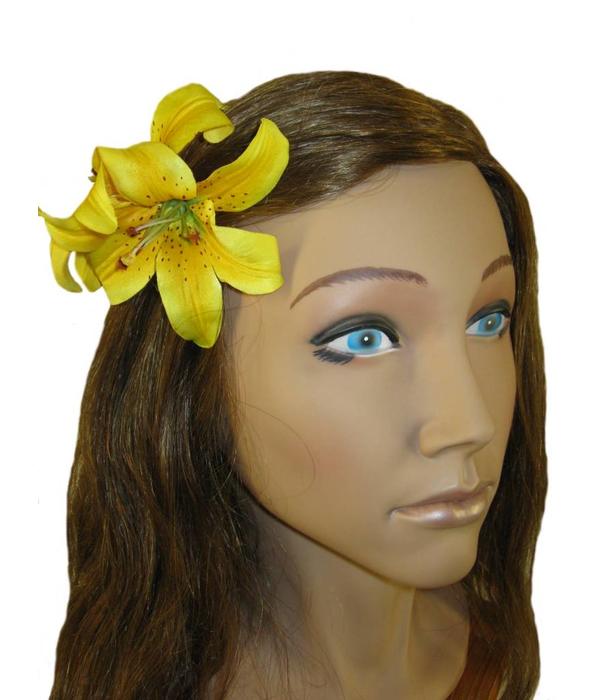 Yellow Double Lily Hair Flower 2 x