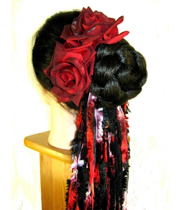Haarblüte Rose schwarz-rot 2 x