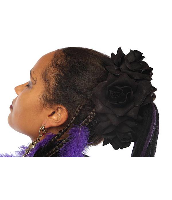 Black Velvet Rose Hair Flower 2 x