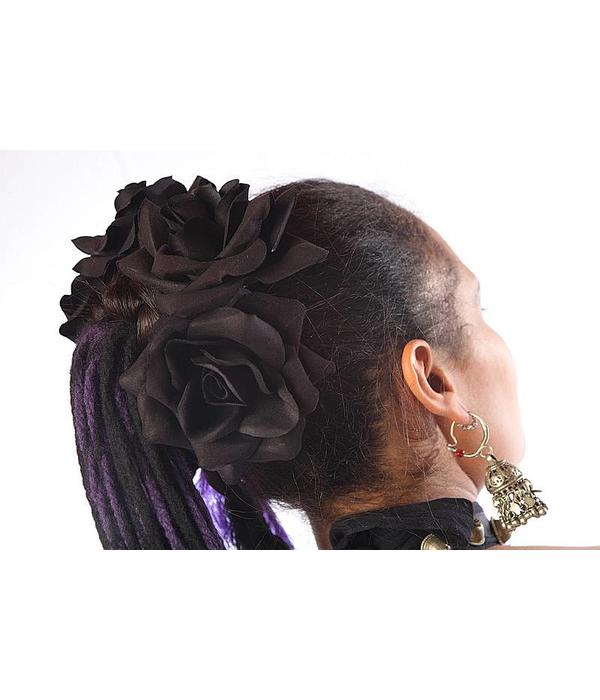 Black Velvet Rose Hair Flower 2 x