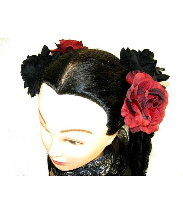 Black & Wine Red Rose Hair Flowers