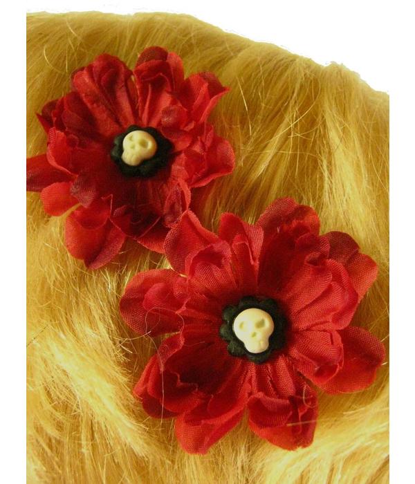 Goth Skull Cameo Hair Flowers 2 x