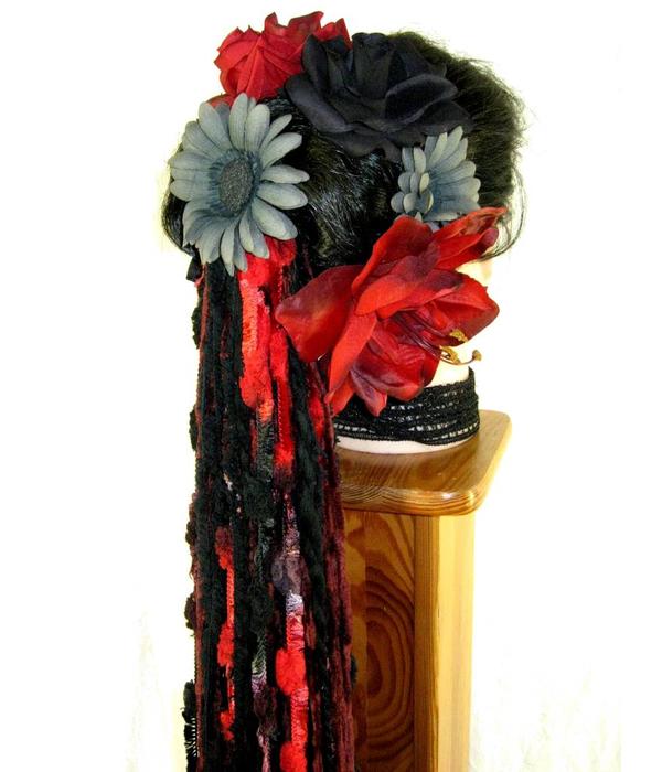 Red Passion Nostalgia Tribal Belly Dance Hair Flower Set