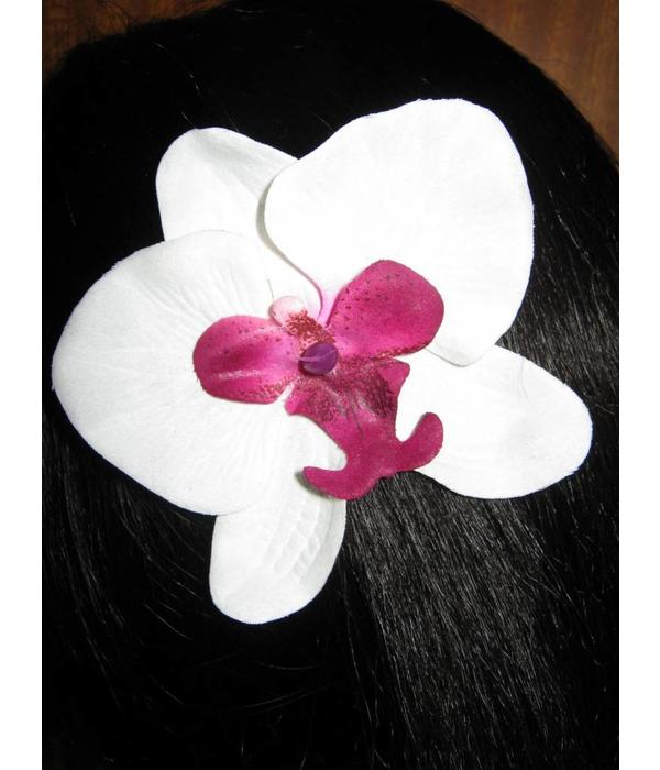 Orchid Hair Flower white pink 2x