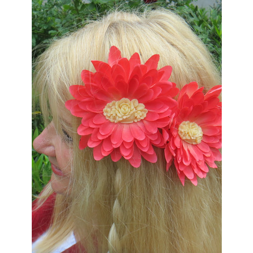 Coral Cameo Hair Flower 2 x