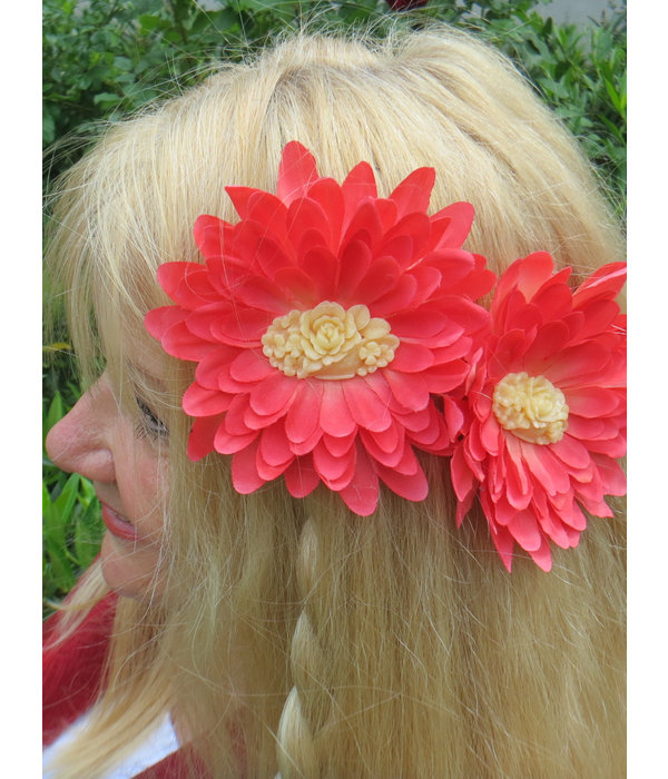 Coral Cameo Hair Flower 2 x