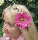 Pink Button Hair Flower 2 x