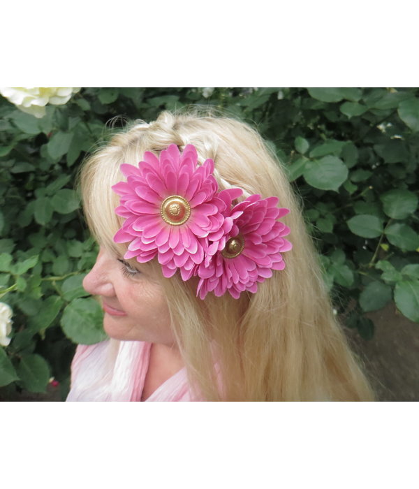 Pink Button Hair Flower 2 x