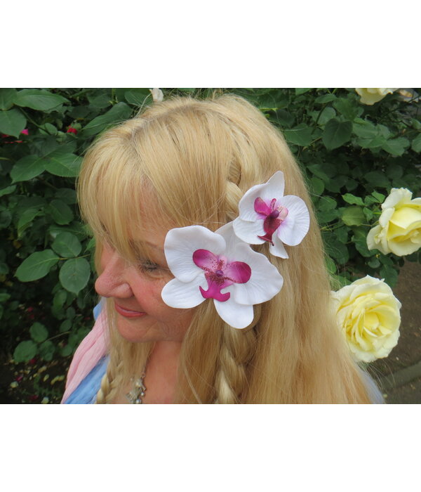 Orchid Hair Flower white pink 2x