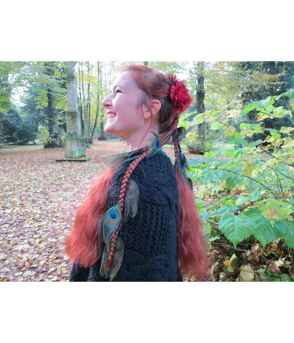 Boho Peacock Hair Flower Set Red Brown