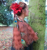 Boho Peacock Hair Flower Set Red Brown