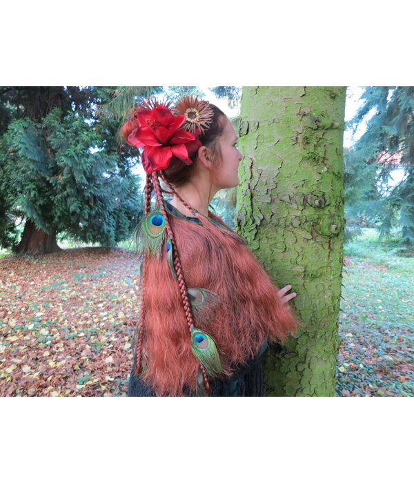 Boho Peacock Hair Flower Set Red Brown