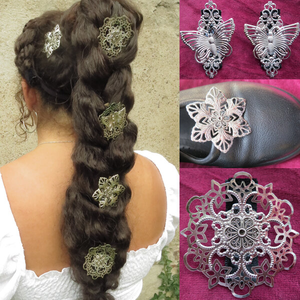 Filigree Silver Hair Flowers, 1-6 pcs