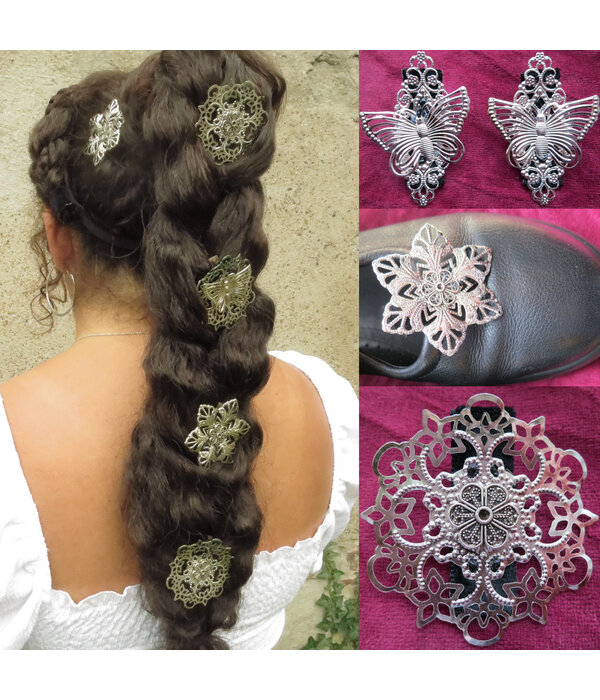 Filigree Silver Hair Flowers, 1-6 pcs