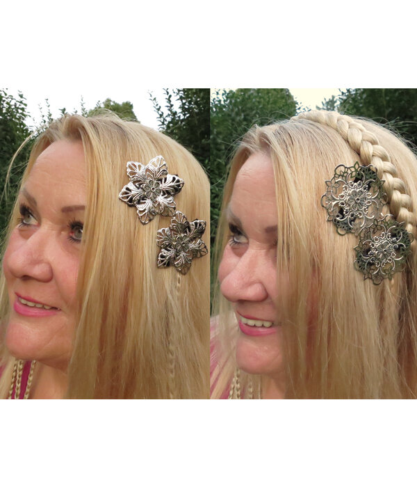 Filigree Silver Hair Flowers, 1-6 pcs
