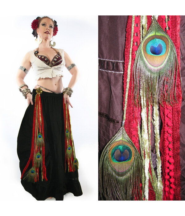 Belly Dance Belt & Hair Red Passion Gold (Peacock)