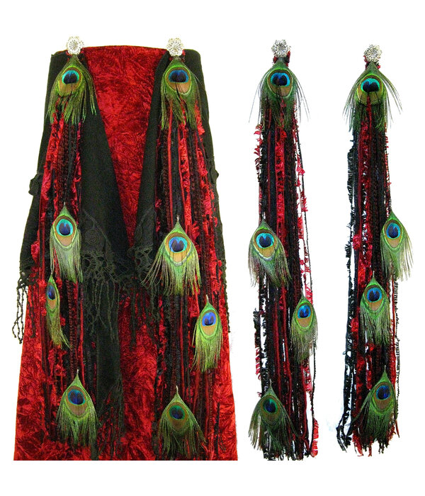 Belly Dance Belt & Hair Red Passion Peacock