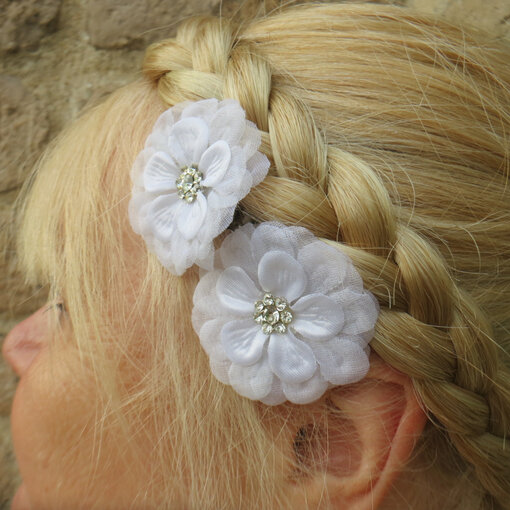 White Rhinestone Hair Flowers