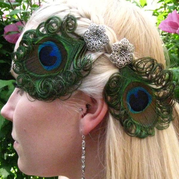 Peacock Hair Jewelry Silver Flower