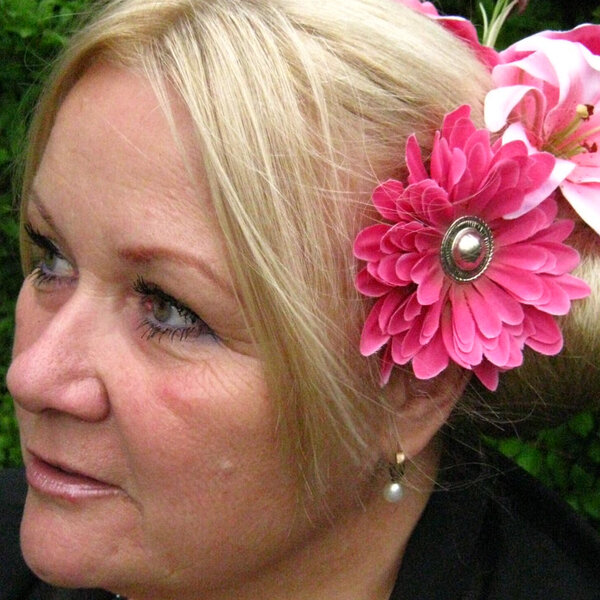 Pink Button Hair Flower 2 x