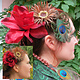 Boho Peacock Hair Flower Set Red Brown