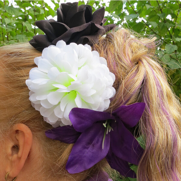 Goth Hair Flowers Purple Black White