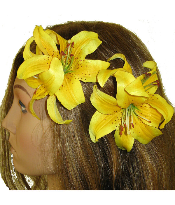 Yellow Double Lily Hair Flower 2 x