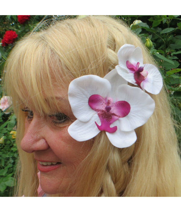 Orchid Hair Flower white pink 2x