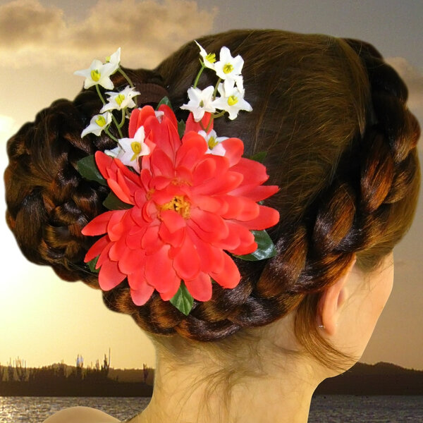 Coral Fairy Hair Flower 2 x