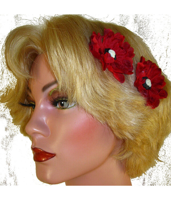 Goth Skull Cameo Hair Flowers 2 x