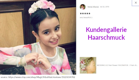 Klicke hier für Kundenfotos von Haarschmuck wie Haarblumen, Steampunk und Pfauenfeder Haarclips ...!