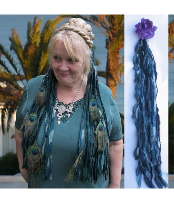 Goth Mermaid (peacock) belt clip/ yarn falls