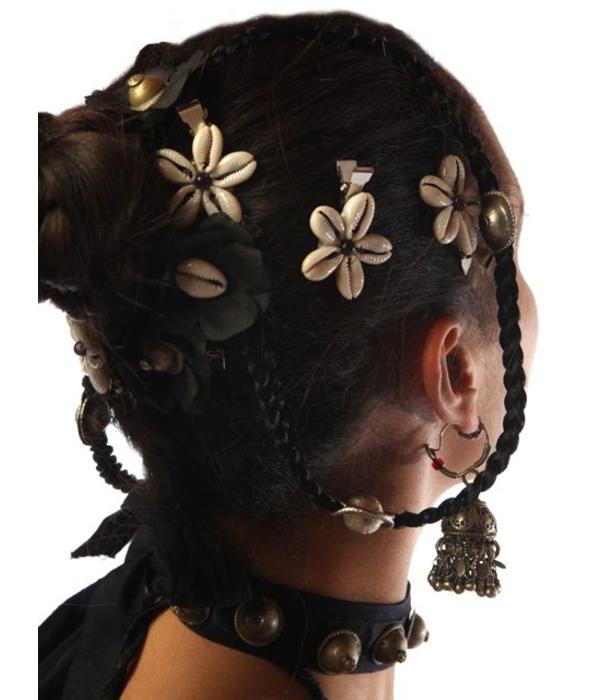 Cowry Hair Flowers, black beads