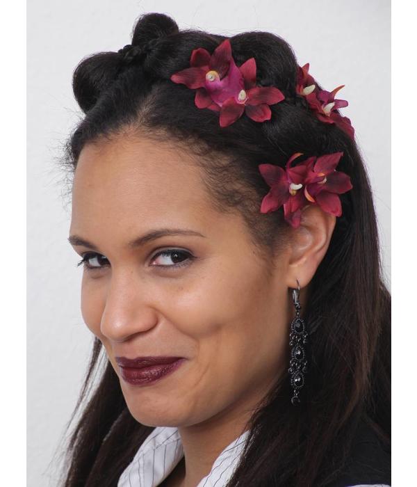 Wine Red Orchid Hair Flower As Noble Wedding Hair Jewelry