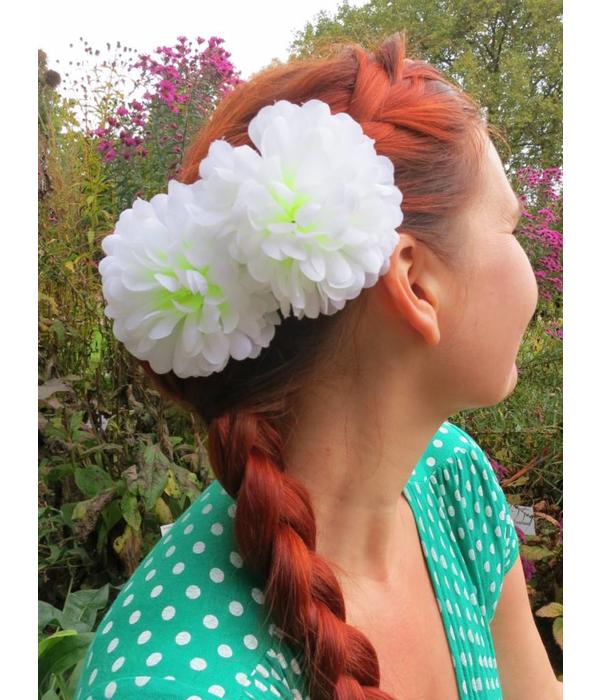 White Chrysanthemum Hair Flower 2 x