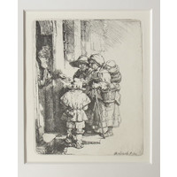 ETCHING Beggars Receiving Alms at the Door