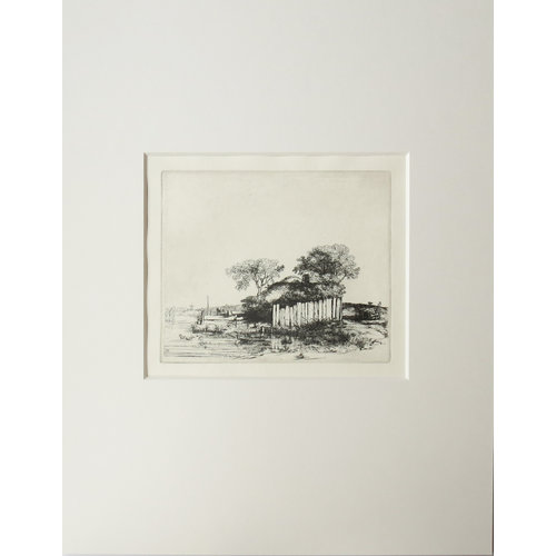 ETCHING Cottage with a White Paling 