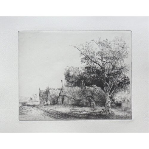 ETCHING Three Gabled Cottages beside a Road 