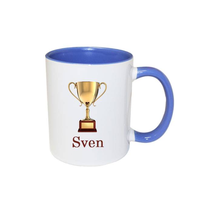 Trofee Mok Met Naam Blauw huismerk kopen in de aanbieding